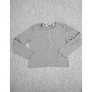 Vintage Tommy Hilfiger Top Womens Large Henley Gray Long Sleeve Button Shirt Y2K